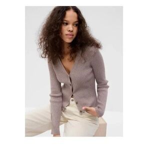 GAP Metallic Black Ribbed V-Neck Cardigan Women’s Size Large Excellent Condition